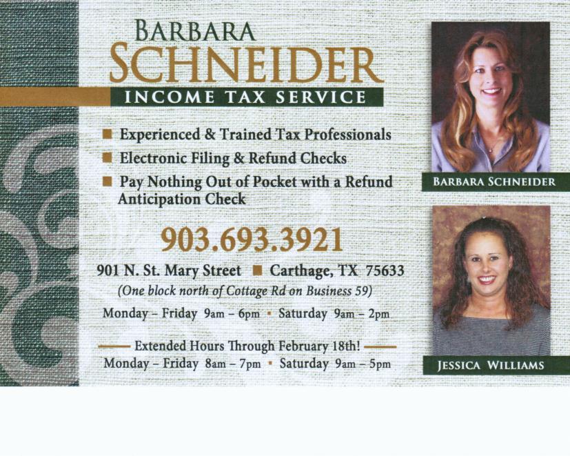 Tax Preparers and Tax Attorneys Barbara Schneider Income Tax Service in Carthage TX